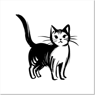 Stick figure cat in black ink Posters and Art